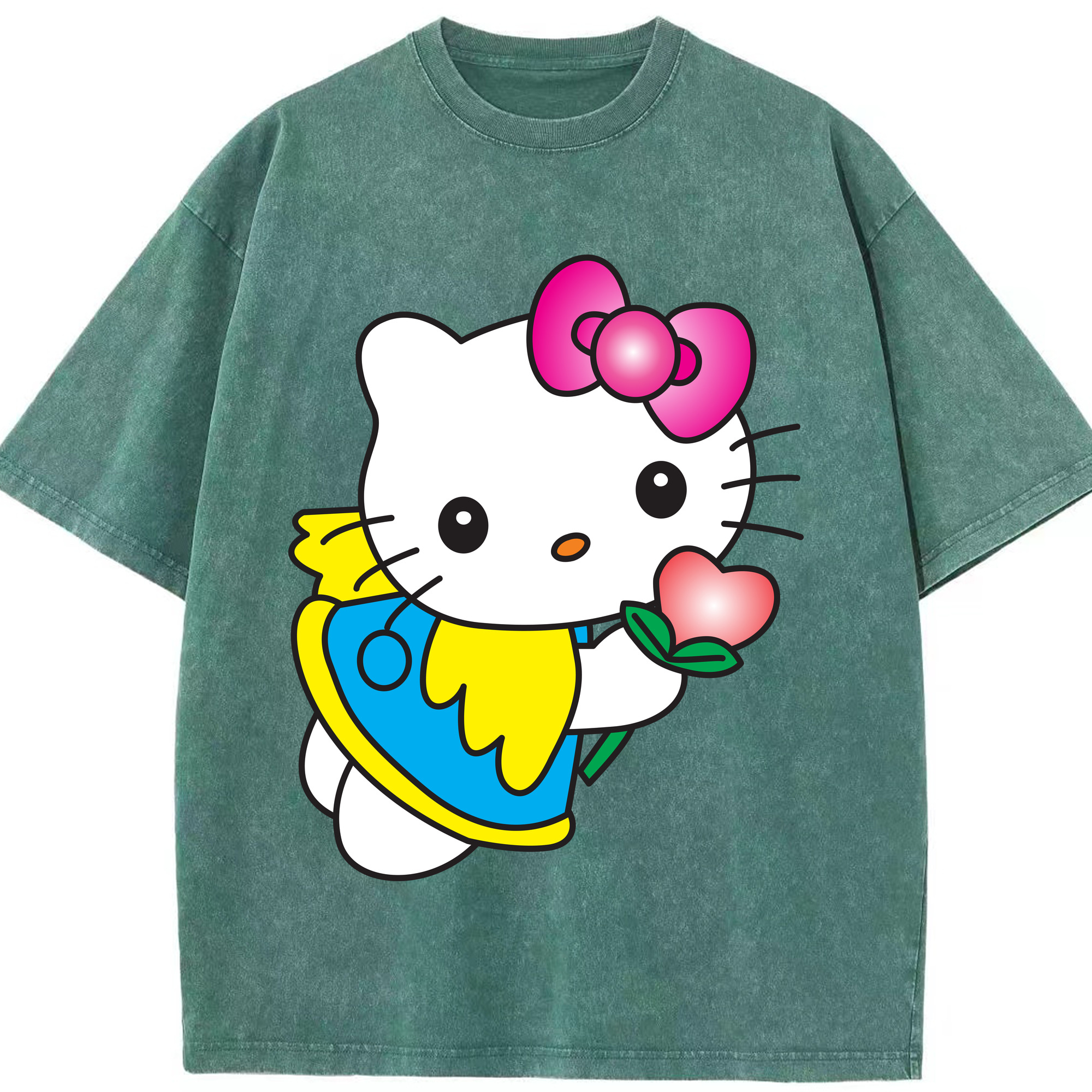 （画像用） Hello Kitty ハローキティ 綿100% ヴィンテージ風 半袖Tシャツ（フロントプリント）